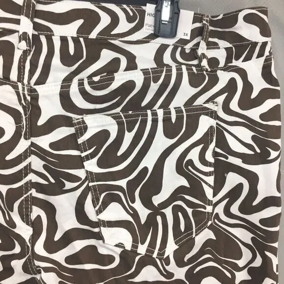 New Rue21‎ Skate High Rise Straight Leg Brown White Jeans Size 3X Women - Picture 9 of 12